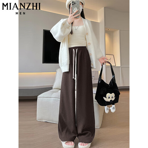 Cotton slimming wide-leg pants for women in spring, autumn and winter, new loose small person with high waist narrow version straight sports casual pants 679 meters white [high quality 24.5] L 110-125Jin [Jin equals 0.5 kg]