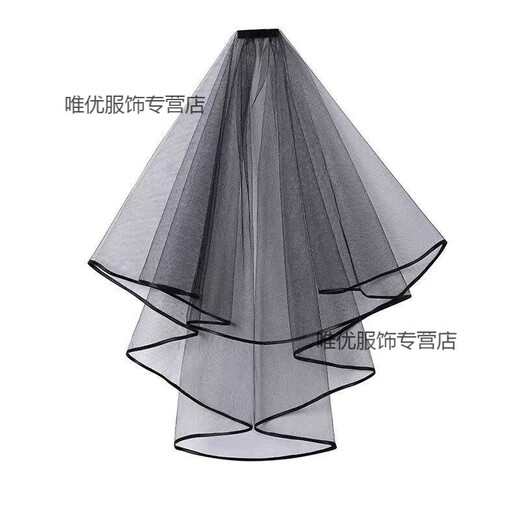 Zi Jiafu Proposal Veil Bridal Main Veil Black Veil Halloween Photo Short Retro Dark Korean Hairdress Photo Cos Black Hemming Style with Hair Comb About 77cm