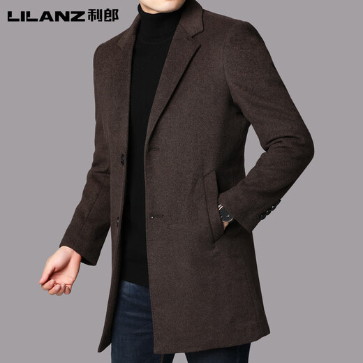 Lilang Herren Winter New Woll Wollmantel mit mittlerer Jacke mittleren Alters und junger Männer Windbrecher Trend Black M 170 [110-130jin [Jin gleich 0,5 kg]]]
