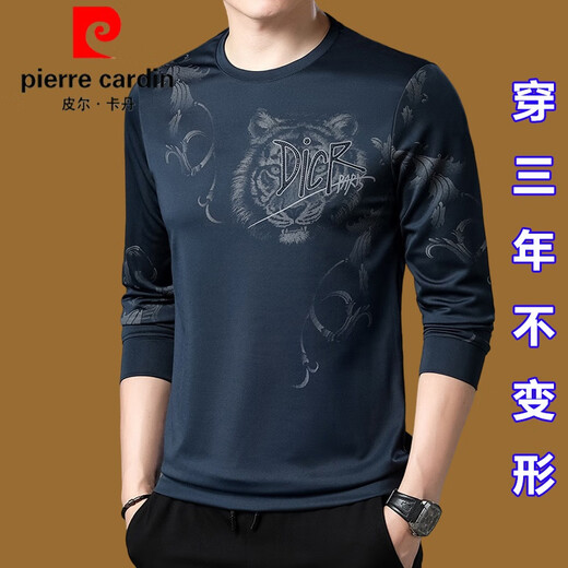 Pierre Cardin Ice Seide Seiden mittleren Alters mit langer Ärmeln T-Shirt Herren-Rundhalswache. Herren Spring und Herbst Tops New Trendy T-Shirt-Basis-Shirt Molan 671 Modell L 170 (120jin [Jin entspricht 0,5 kg] -140jin [Jin ist gleich 0,5 kg])