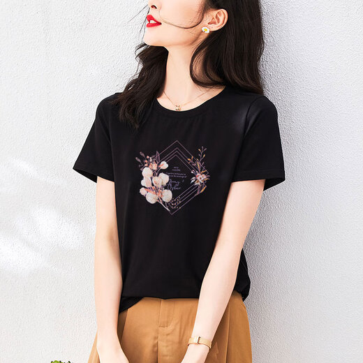 子耳气质女士短袖高档女时尚一点2025广州十三行夏季纯棉t恤宽松衫 6172灰粉 短.袖 M （建议80至105斤）