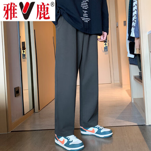 雅鹿裤子男春秋季款薄款潮牌休闲裤宽松直筒阔腿长裤 黑色【春秋款】 常规 高品质 XL 【120-140斤】
