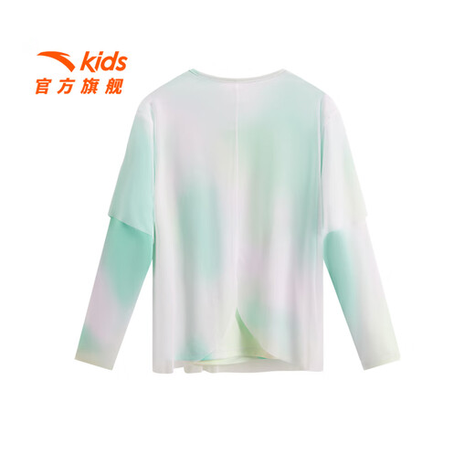 ANTA Children's T-shirt Girls' Clothing 2025 Summer and Autumn New Fairy Breeze T Comfortable Long T Fake Two-piece T-shirt Top Ruo Aqua/Pure White-2 100 cm