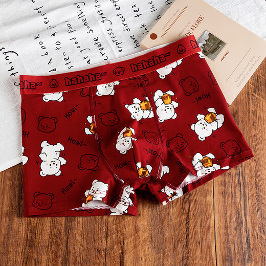 Caileikei 2694 people collected Yuanbao cute snake year animal year men's pure cotton underwear four corners summer boys red (kitten red + bear red + piglet red) 3 pieces L (recommended weight 80-105 Jin Jin is equal to 0.5 kg)