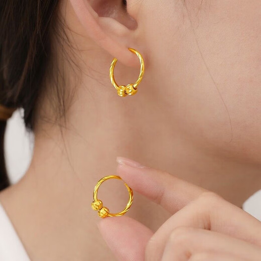 Pupan Shining Gold Bead Earrings Women's Transfer Earrings as a Gift for Mom and Girlfriend Shining Gold Bead Earrings 3.29g Collection Gift Box + Receipt + Certificate Quantity