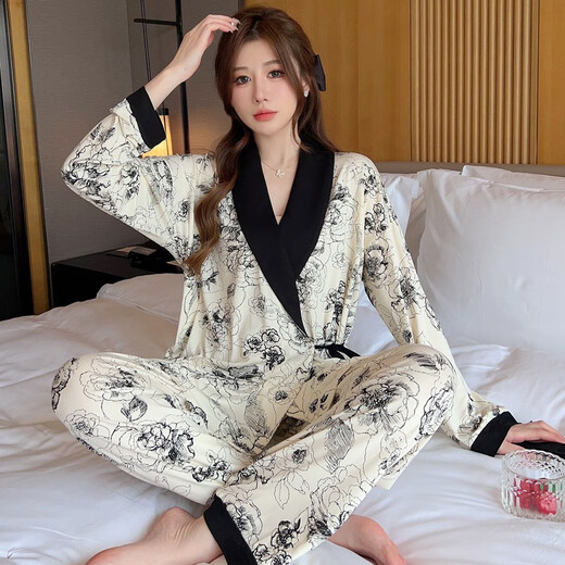 浪莎莫代尔棉月子服夏季薄款产后哺乳孕妇睡衣春秋产妇喂奶宽松家居 SY-9896#水墨画-套装 M