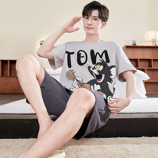 2025 new pajamas men's summer pure cotton short-sleeved summer men's teenager cartoon large-size home clothing set DMY6621 3XL (185) Recommended weight 180 Jin [Jin equals 0.5 kg]