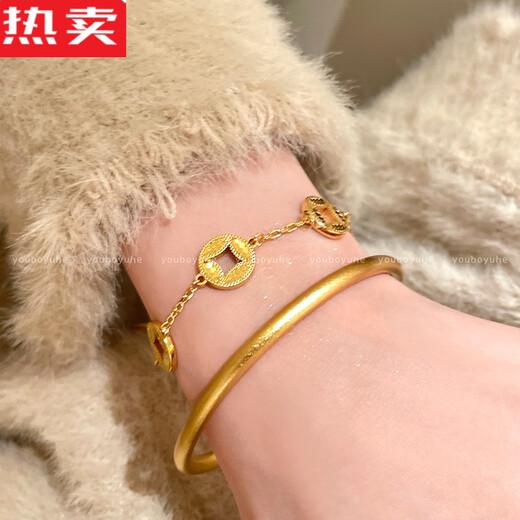 Xiqi ancient sand gold ring high quality non-fading bracelet for women new Chinese style golden gourd-like five-flower bracelet bracelet bracelet set - high color retention sand gold