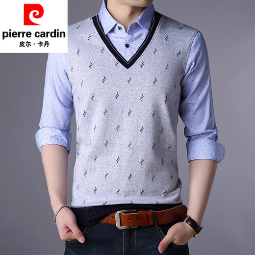 皮尔卡丹（pierre cardin）2025新款男士纯棉假两件衬衫加绒加厚春秋季保暖上衣 3878红色 4XL 190