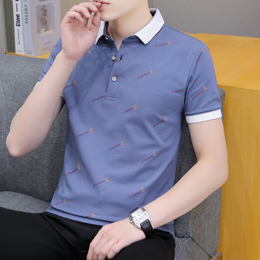 AEXMERE夏季男士短袖翻领polo衫高端潮流有领子半袖青年T恤 黑色 QY679 M 100-120斤