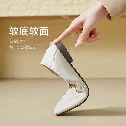 ZHR-Laibers Frauen Frühling und Herbstpendelstil Flachspanne Lederschuhe Frauen weiche Single-Schuhe Frauen AH653 Beige 40