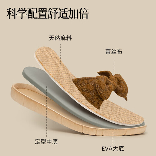 Slippers en lin rouge Yuangang Summer 2025 Nouveaux ménages intérieurs Anti-slip Anti-odor Sole Sole Absorbant du tissu à la maison Coral Rouge 37-38 [Code standard]
