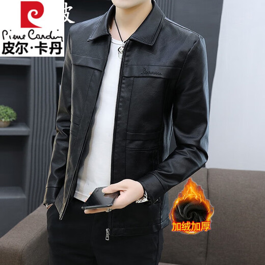 皮尔卡丹（pierre cardin）真皮皮衣男春秋新款休闲男装韩版机车潮流皮夹克加绒保暖翻领外套 咖啡色8902【春秋款】 M 90-105斤