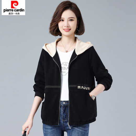 皮尔卡丹（pierre cardin）【4867人收藏】连帽卫衣女春秋新款休闲拼接中妈妈宽松大码开衫外 绿色 M (建议90至105斤)