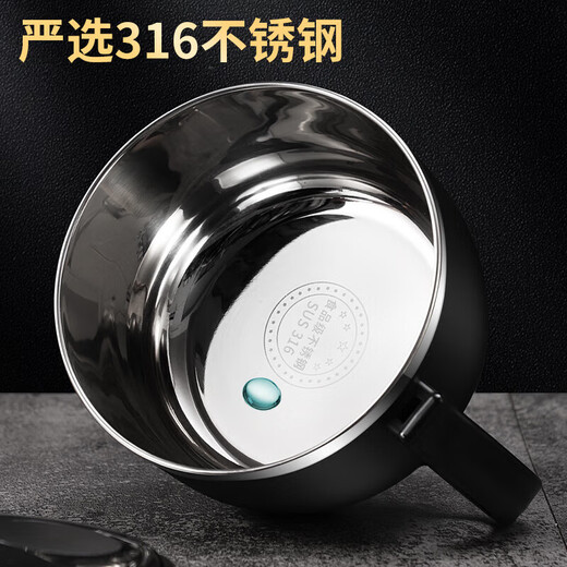 CLCEY泡面碗316轻便不锈钢带盖宿舍用学生吃可滤 加大加厚316不锈钢尊贵黑1585L