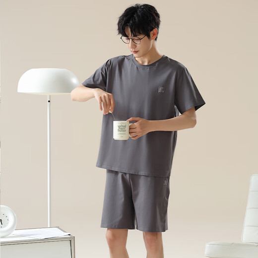 浪莎睡衣男冰丝凉感加肥加大300斤可穿休闲简约圆领短袖家居服套装