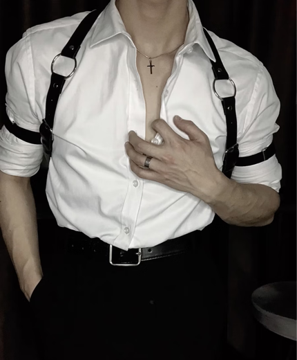 CLCEY Britischer Yuppie-Herrengürtel, hochwertig, gutaussehend, Straßenspaß, langärmelige Hosenträger, Bar-Anzug für männliche Models, schwarzer Schultergurt 49 cm 3XL 160Jin Jin entspricht 0,5 kg -170