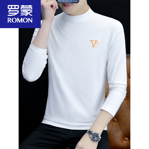 罗蒙（ROMON）纯棉半高领打底衫男士长袖T恤纯色中领春秋男装内衣t恤外穿秋衣 LH-YPC6187炭灰色 M 【建议100-115斤】