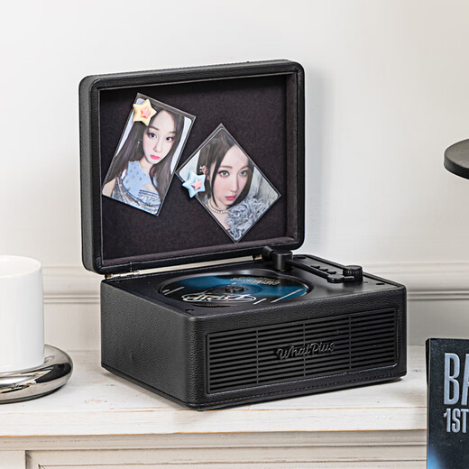 Ask Plus WHATPLUS C300 all-in-one CD player audiophile album player retro CD player record player shape Bluetooth speaker Bluetooth cd player birthday gift C300 Samurai Black 2nd Generation + Genuine CD