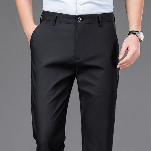 [Keine Bügeln und Anti-Falten] Hosen, Männerhosen, Männerhose, Anzughose, Hosen, professionelle Herrenhosen, Arbeitshose, schwarzes Bruder-Bruder-Muster 722 [regulärer Stil] 33 [2 Fuß 6 Taille]