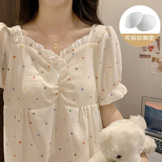 Yuan pekying Nachthemd mit Brustpolster Sommer Frauen 2025 Neues kurzärmeliges Pyjama Frauen-Heimkleidung Langes Prinzessinstil Kleid 9871 Pacha Hund [mit Brustpolster] 2xl 130-150jin [Jin gleich 0,5 kg]
