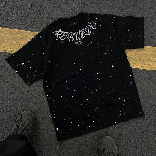 KFPF美式2025新款夏季短袖男夏季T恤印花宽松满天星男士上衣半袖 丨满天星黑色短袖丨[SS719] XL [130-145斤]