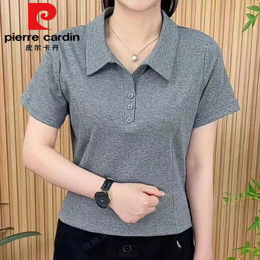 皮尔卡丹（pierre cardin）女士夏季polo衫翻领短袖t恤中年妈妈显瘦运动2025新款遮肚子上衣 9929黑色今年流行的轻奢品牌 4XL 建议160-175斤