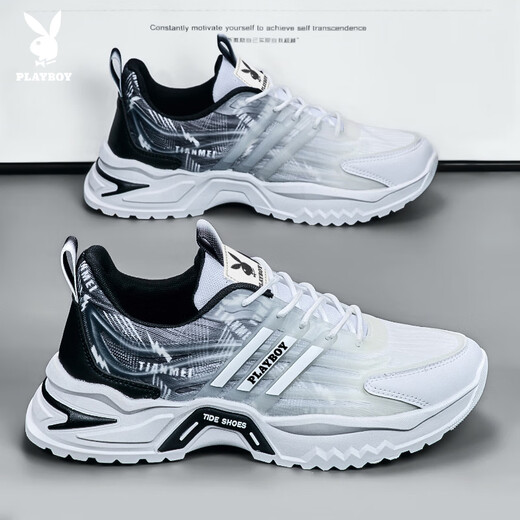 Playboy (Playboy) Daddy Schuhe Herrenschuhe 2025 Sommerschuhe Männer dicker alleiniger Freiheitsschuhe Herren Mesh Sneakers Schwarz und Weiß 42