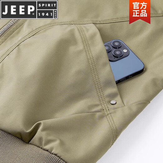 JEEP SPIRIT夹克男春秋季休闲美式棒球服新款秋冬季男士棉服飞行员外套男 JWD9226加棉 卡其色 厚款 M