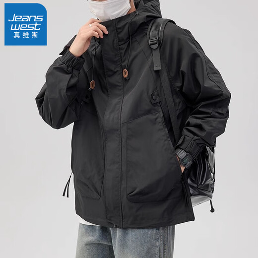 Jeanswest Outdoor Hooded Work Jacket Men's Large Size Casual Wear Men's American Retro Mountaineering Charge Loose Autumn and Winter Jacket Brown 4XL 190-210Jin Jin is equal to 0.5 kg