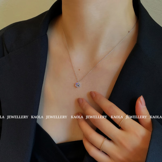 Youshu 18K rose gold six-claw solitaire diamond necklace for women, classic 1 carat sterling silver gold-plated 50-point clavicle chain, simple and trendy six-claw solitaire diamond necklace / 50 points silver