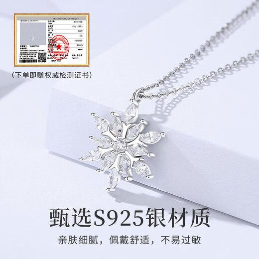 China Gold S925 Silver Christmas Snowflake Necklace for Women 2025 New Clavicle Chain Pendant Practical Birthday Gift for Girlfriend Romantic Rose Gift Box *Shipping from Hachikura/Fast Delivery Blue Diamond Sterling Silver Pendant + Free Chain