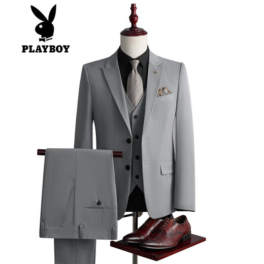 Playboy (Playboy) Casual und gutaussehender Anzug Herrenanzug mit Street Slim Fit großer Bräutigamanzug Herren Hochzeitskleid Britisch-Stil zweiteiler hellgrauer XL