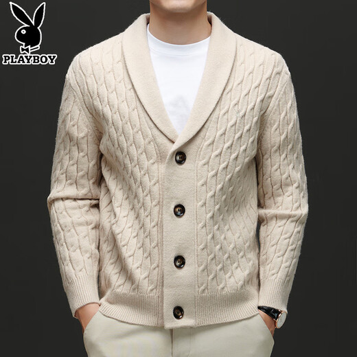 Playboy Cardigan Herren Winterjacke Männer vielseitiger dicker Nadelwolle Pullover vielseitiger gestrickter Pullover verdickter Männer Außenbekleidung Iron grau 4xl 190