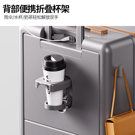 Reebok sharp walking suitcase PC trolley case multi-functional large capacity travel password case leather case English gray brown 24 inches