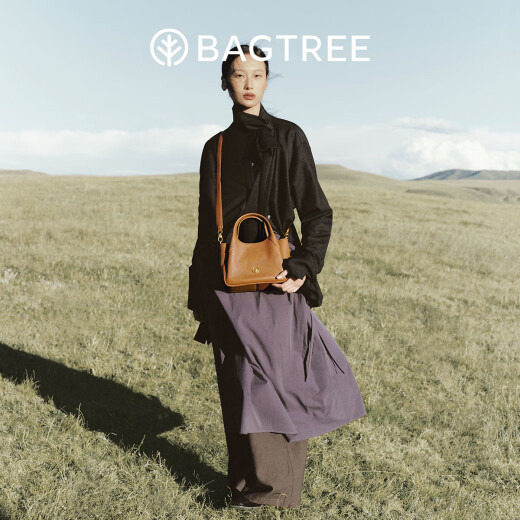 BAGTREE包包树墩墩包植鞣牛皮菜篮子手提水桶女生包包单肩斜挎女士包包 黑色【赠可拆卸内袋】 高级小众生日礼物女