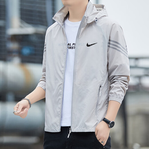 Sun protection clothing men's summer thin coat lightweight new breathable anti-UV ice silk fishing sun protection clothing men's quick-drying light gray 2XL