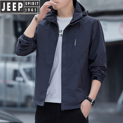 
JEEP SPIRIT spring and autumn thin outdoor charge top men's removable hat jacket for young and middle-aged versatile casual waterproof jacket trendy 6629 black 2XL