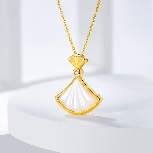 Puri Dada Jewelry 18K Gold Diamond White Shell Pendant Small Skirt Fashionable Sweet Neck Jewelry Gift for Girlfriend or Wife 18K Gold Diamond White Shell Pendant