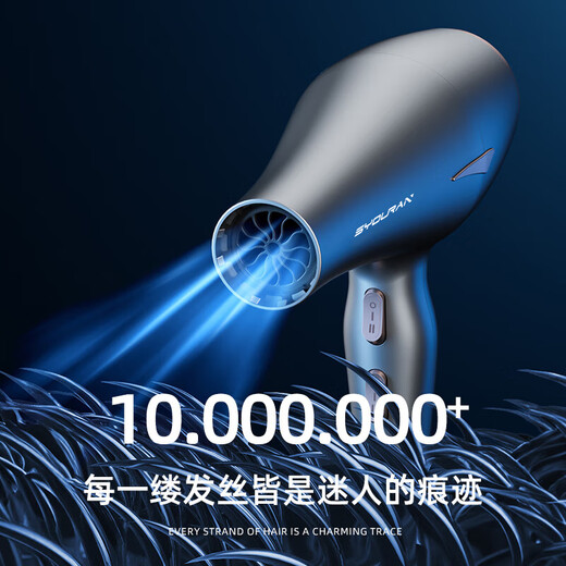 Syouran German hair dryer home quiet bass negative ion high power does not hurt hair salon barber shop special hair dryer high wind blowing hair home constant temperature hair care quick dry silver gray (18000 hair salon level strong wind)