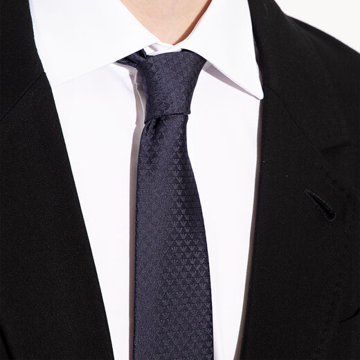 阿玛尼（ARMANI）男款 Logo徽标印花桑蚕丝男士商务休闲领带 生日礼物送男友 深蓝 340075 CC113 36