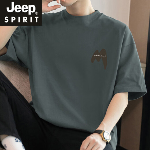 JEEP SPIRIT260g美式重磅t恤男短袖纯棉圆领上衣服夏季潮流宽松全棉半袖体恤 M09-694墨绿色 XL 【140-160斤】