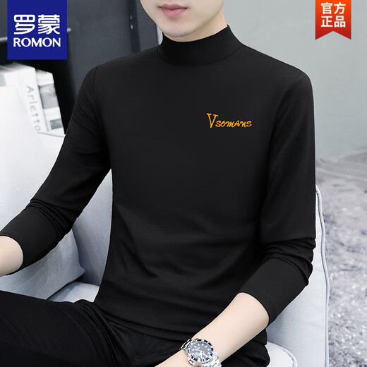 
ROMON pure cotton half turtleneck base shirt men's long-sleeved T-shirt solid color middle-collar spring and autumn men's underwear T-shirt outside autumn clothes LH-YPC6187 charcoal gray M [Suggested 100-115 Jin [Jin equals 0.5 kg]]