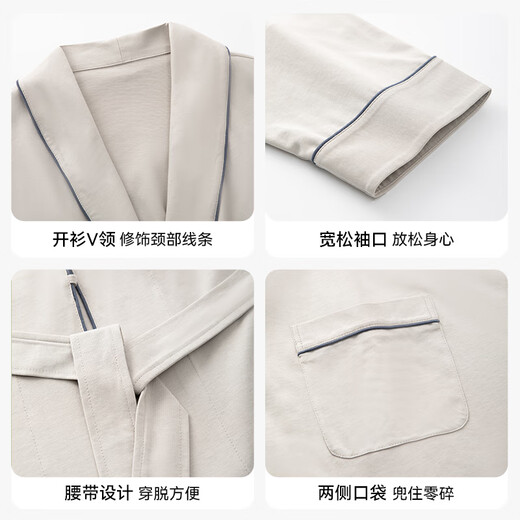 All spring and autumn pure cotton pajamas men's full cotton nightgown men's high-end robe loose large size hotel bathrobe home clothes