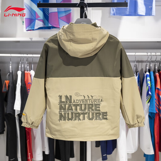 Li Ning children's jacket, new style, velvet, warm and versatile, loose outdoor three-in-one windbreaker jacket for men, outerwear, milk khaki/dark olive green, one size fits all 140
