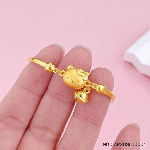RSRDDY gold Hello Kitty bracelet 999KT cat bell bracelet adjustable half bracelet for girlfriend KT cat bracelet same style as Old Phoenix 5.16g