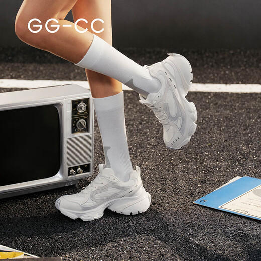 GG-CC【洪流时代】春季新款时尚厚底老爹鞋女做旧运动休闲鞋子G25U9853 米白色 36