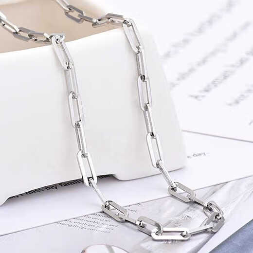 Guanpu Pavilion Fat Donglai's same style men's platinum necklace new platinum round cross rectangular clavicle chain for men and women, versatile and trendy, white gold 45cm