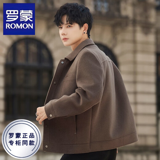 ROMON Double-sided Velvet Jacket Men's Woolen Woolen Coat Short Jacket Autumn and Winter Thickened Lapel High-end Business Men's Clothing Caramel Color/(Removable Down Liner) XL (135-155Jin Jin equals 0.5kg)