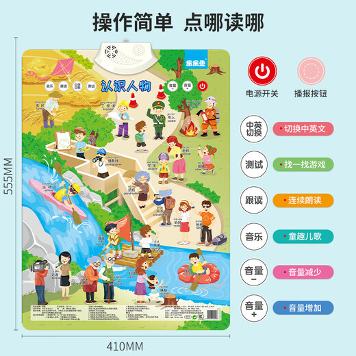 
Lelefish Children's Audio Hanging Pictures Voice Toys Point Reading Wall Hanging Painting Baby Learning Machine A new style Fruit and Vegetables (Power Send + Hook